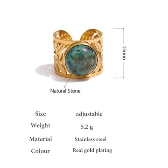 #21 NEW 18k Gold Plated Natural African Turquoise Ring - Picture 5 of 11